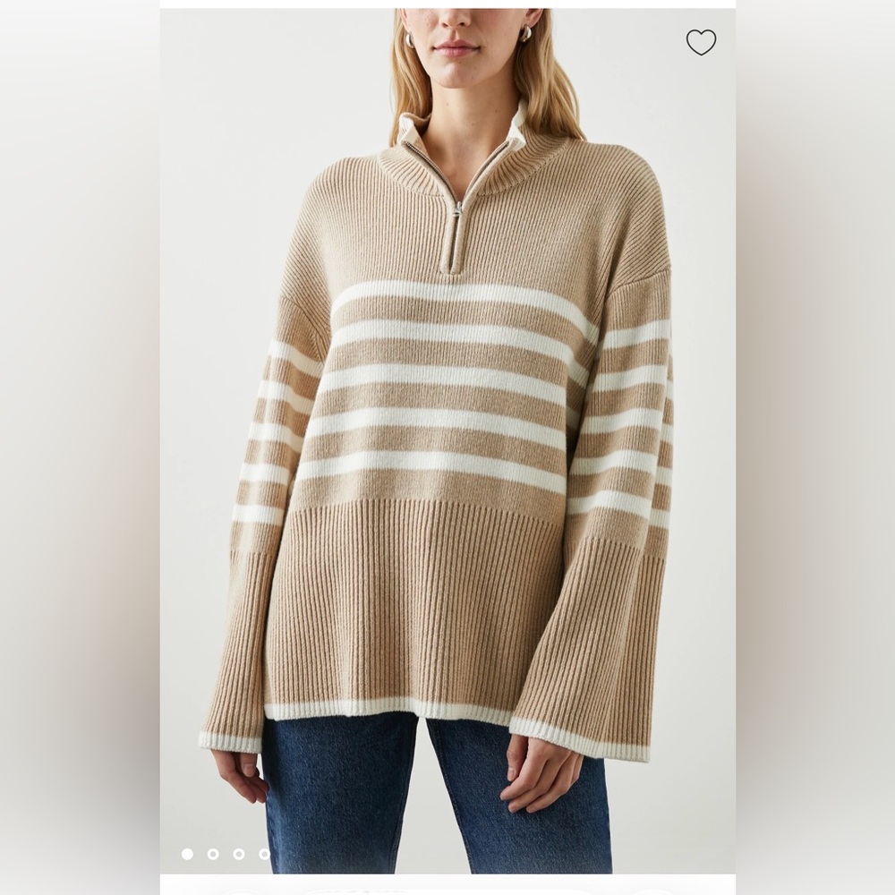 Rails Tessa Sweater Sand Stripe Wool Blend Quarter Zip Knit Pullover Small - Picture 3 of 6
